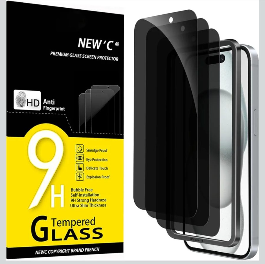 NEW'C Pellicola Privacy per iPhone 16/15, Vetro Temperato
